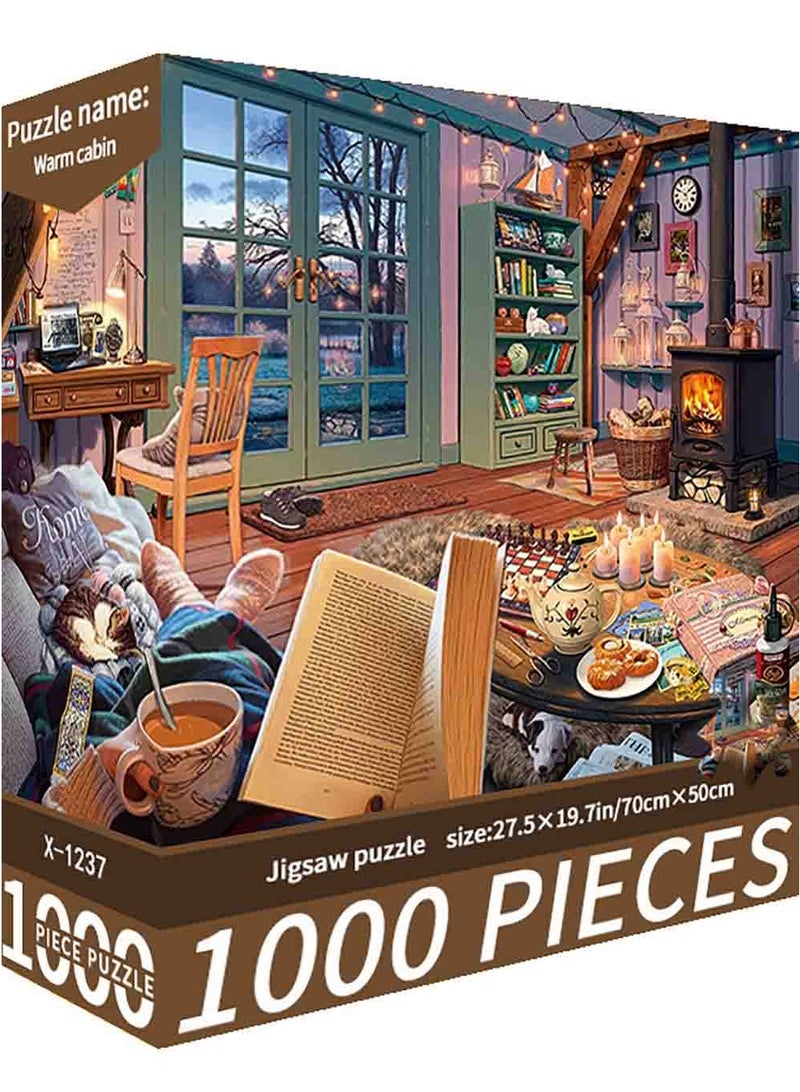ZEPONOVA 1000-Piece Warm Cabin Jigsaw Fun Puzzle – Challenging Brain Teaser & Stress Relief & Decorative Art for kid Early Education Development Toy Set, 700x500mm - Image 1